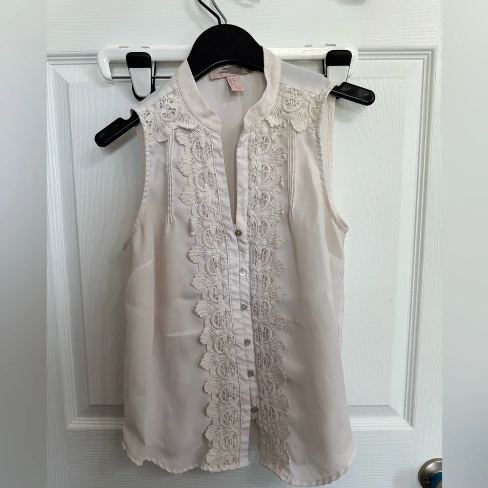 Forever 21 XXI Lace Blouse Sleeveless Pale Blush Pink Boho Cottagecore S